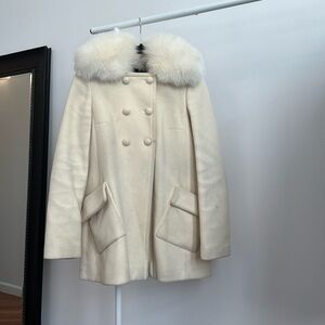 TARA JARMON IVORY PEACOAT WITH REMOVABLE FUR COLAR
